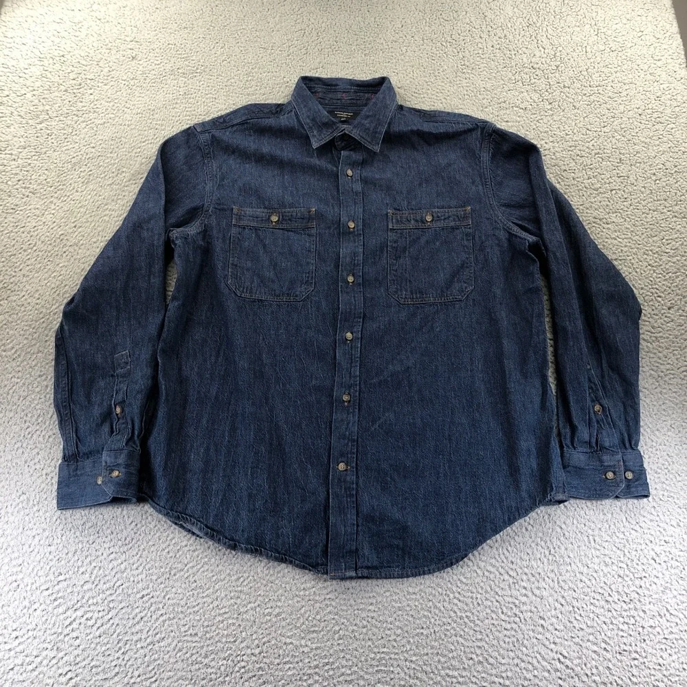 Banana Republic Shirt Men Extra Large Indigo Denim Heritage Workwear Cotton Hemp